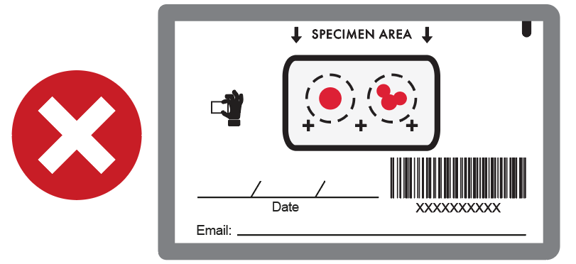 Not acceptable blood spot sample with red X